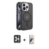 MARSİLYAN™- iPhone 15 Pro Max Kılıf Yörünge Klasik - Siyah Bilvis 3D Mat Cam Ekran Koruyucu + PVD Metal Kamera Lens - SH