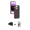 MARSİLYAN™- iPhone 15 Pro Max Kılıf Yörünge Klasik - Siyah Bilvis 3D Mat Cam Ekran Koruyucu + Siyah Raze Metal Kamera Lens