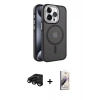 MARSİLYAN™- iPhone 15 Pro Max Kılıf Yörünge Klasik - Siyah Bilvis 3D Mat Cam Ekran Koruyucu + Siyah Raze Metal Kamera Lens