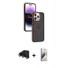 MARSİLYAN™- iPhone 15 Pro Max Kılıf Yörünge Klasik - Siyah Bilvis 3D Mat Cam Ekran Koruyucu + Siyah Raze Metal Kamera Lens