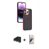 MARSİLYAN™- iPhone 15 Pro Max Kılıf Yörünge Klasik - Siyah Bilvis 3D Mat Cam Ekran Koruyucu + Raze Metal Kamera Lens - TMGI