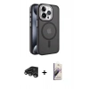 MARSİLYAN™- iPhone 15 Pro Max Kılıf Yörünge Klasik - Siyah Bilvis 3D Mat Cam Ekran Koruyucu + Raze Metal Kamera Lens - TMGI