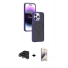 MARSİLYAN™- iPhone 15 Pro Max Kılıf Yörünge Klasik - Siyah Bilvis 3D Mat Cam Ekran Koruyucu + Raze Metal Kamera Lens - TMGI