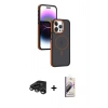 MARSİLYAN™- iPhone 15 Pro Max Kılıf Yörünge Klasik - Siyah Bilvis 3D Mat Cam Ekran Koruyucu + Raze Metal Kamera Lens - TMGI