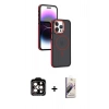 MARSİLYAN™- iPhone 15 Pro Max Kılıf Yörünge Klasik - Siyah Bilvis 3D Mat Cam Ekran Koruyucu + PVD Metal Kamera Lens - TU