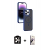 MARSİLYAN™- iPhone 15 Pro Max Kılıf Yörünge Klasik - Siyah Bilvis 3D Mat Cam Ekran Koruyucu + PVD Metal Kamera Lens - TU
