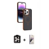 MARSİLYAN™- iPhone 15 Pro Max Kılıf Yörünge Klasik - Siyah Bilvis 3D Mat Cam Ekran Koruyucu + PVD Metal Kamera Lens - TU