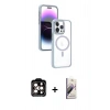 MARSİLYAN™- iPhone 15 Pro Max Kılıf Yörünge Klasik - Siyah Bilvis 3D Mat Cam Ekran Koruyucu + PVD Metal Kamera Lens - TU