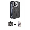 MARSİLYAN™- iPhone 15 Pro Max Kılıf Yörünge Klasik - Siyah Bilvis 3D Mat Cam Ekran Koruyucu + PVD Metal Kamera Lens - TU