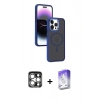 MARSİLYAN™- iPhone 15 Pro Max Kılıf Yörünge Klasik - Siyah Bilvis 5in1 3D Magic Cam Ekran Koruyucu + PVD Metal Kamera Lens - GS