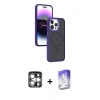 MARSİLYAN™- iPhone 15 Pro Max Kılıf Yörünge Klasik - Siyah Bilvis 5in1 3D Magic Cam Ekran Koruyucu + PVD Metal Kamera Lens - GS