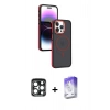 MARSİLYAN™- iPhone 15 Pro Max Kılıf Yörünge Klasik - Siyah Bilvis 5in1 3D Magic Cam Ekran Koruyucu + PVD Metal Kamera Lens - LT