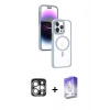 MARSİLYAN™- iPhone 15 Pro Max Kılıf Yörünge Klasik - Siyah Bilvis 5in1 3D Magic Cam Ekran Koruyucu + PVD Metal Kamera Lens - GS
