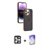 MARSİLYAN™- iPhone 15 Pro Max Kılıf Yörünge Klasik - Siyah Bilvis 5in1 3D Magic Cam Ekran Koruyucu + PVD Metal Kamera Lens - LT