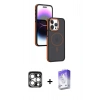 MARSİLYAN™- iPhone 15 Pro Max Kılıf Yörünge Klasik - Siyah Bilvis 5in1 3D Magic Cam Ekran Koruyucu + PVD Metal Kamera Lens - GS