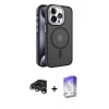 MARSİLYAN™- iPhone 15 Pro Max Kılıf Yörünge Klasik - Siyah Bilvis 5in1 3D Magic Cam Ekran Koruyucu + Raze Metal Kamera Lens - GS