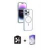MARSİLYAN™- iPhone 15 Pro Max Kılıf Yörünge Klasik - Siyah Bilvis 5in1 3D Magic Cam Ekran Koruyucu + Turuncu PVD Metal Kamera Lens