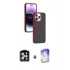 MARSİLYAN™- iPhone 15 Pro Max Kılıf Yörünge Klasik - Siyah Bilvis 5in1 3D Magic Cam Ekran Koruyucu + Turuncu PVD Metal Kamera Lens