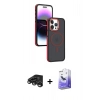 MARSİLYAN™- iPhone 15 Pro Max Kılıf Yörünge Klasik - Siyah Bilvis 5in1 5D Magic Hayalet Cam Ekran Koruyucu + Titanyum Gri Raze Metal Kamera Lens