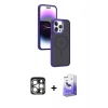 MARSİLYAN™- iPhone 15 Pro Max Kılıf Yörünge Klasik - Siyah Bilvis 5in1 5D Magic Hayalet Cam Ekran Koruyucu + PVD Metal Kamera Lens - GS