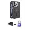 MARSİLYAN™- iPhone 15 Pro Max Kılıf Yörünge Klasik - Siyah Bilvis 5in1 5D Magic Hayalet Cam Ekran Koruyucu + Raze Metal Kamera Lens - LT