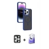 MARSİLYAN™- iPhone 15 Pro Max Kılıf Yörünge Klasik - Siyah Bilvis 5in1 5D Magic Hayalet Cam Ekran Koruyucu + PVD Metal Kamera Lens - LT
