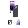 MARSİLYAN™- iPhone 15 Pro Max Kılıf Yörünge Klasik - Siyah Bilvis 5in1 5D Magic Hayalet Cam Ekran Koruyucu + PVD Metal Kamera Lens - SH