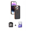 MARSİLYAN™- iPhone 15 Pro Max Kılıf Yörünge Klasik - Siyah Bilvis 5in1 5D Magic Hayalet Cam Ekran Koruyucu + PVD Metal Kamera Lens - TU