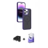 MARSİLYAN™- iPhone 15 Pro Max Kılıf Yörünge Klasik - Siyah Bilvis 5in1 5D Magic Hayalet Cam Ekran Koruyucu + Titanyum Gri Raze Metal Kamera Lens
