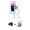 MARSİLYAN™- iPhone 15 Pro Max Kılıf Yörünge Klasik - Siyah Bilvis 5in1 5D Magic Hayalet Cam Ekran Koruyucu + Titanyum Gri Raze Metal Kamera Lens