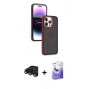 MARSİLYAN™- iPhone 15 Pro Max Kılıf Yörünge Klasik - Siyah Bilvis 5in1 5D Magic Hayalet Cam Ekran Koruyucu + Raze Metal Kamera Lens - SH