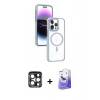 MARSİLYAN™- iPhone 15 Pro Max Kılıf Yörünge Klasik - Siyah Bilvis 5in1 5D Magic Hayalet Cam Ekran Koruyucu + PVD Metal Kamera Lens - LT