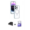 MARSİLYAN™- iPhone 15 Pro Max Kılıf Yörünge Klasik - Siyah Bilvis 5in1 5D Magic Hayalet Cam Ekran Koruyucu + Raze Metal Kamera Lens - GS