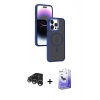 MARSİLYAN™- iPhone 15 Pro Max Kılıf Yörünge Klasik - Siyah Bilvis 5in1 5D Magic Hayalet Cam Ekran Koruyucu + Raze Metal Kamera Lens - GS