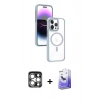 MARSİLYAN™- iPhone 15 Pro Max Kılıf Yörünge Klasik - Siyah Bilvis 5in1 5D Magic Hayalet Cam Ekran Koruyucu + PVD Metal Kamera Lens - GS