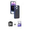 MARSİLYAN™- iPhone 15 Pro Max Kılıf Yörünge Klasik - Siyah Bilvis 5in1 5D Magic Hayalet Cam Ekran Koruyucu + PVD Metal Kamera Lens - TU