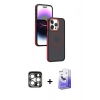 MARSİLYAN™- iPhone 15 Pro Max Kılıf Yörünge Klasik - Siyah Bilvis 5in1 5D Magic Hayalet Cam Ekran Koruyucu + PVD Metal Kamera Lens - GS