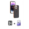 MARSİLYAN™- iPhone 15 Pro Max Kılıf Yörünge Klasik - Siyah Bilvis 5in1 5D Magic Hayalet Cam Ekran Koruyucu + PVD Metal Kamera Lens - LT