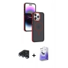 MARSİLYAN™- iPhone 15 Pro Max Kılıf Yörünge Klasik - Siyah Bilvis 5in1 5D Magic Hayalet Cam Ekran Koruyucu + Raze Metal Kamera Lens - LT