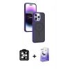 MARSİLYAN™- iPhone 15 Pro Max Kılıf Yörünge Klasik - Siyah Bilvis 5in1 5D Magic Hayalet Cam Ekran Koruyucu + PVD Metal Kamera Lens - TU