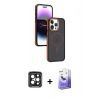 MARSİLYAN™- iPhone 15 Pro Max Kılıf Yörünge Klasik - Siyah Bilvis 5in1 5D Magic Hayalet Cam Ekran Koruyucu + PVD Metal Kamera Lens - SH