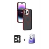 MARSİLYAN™- iPhone 15 Pro Max Kılıf Yörünge Klasik - Siyah Bilvis 5in1 5D Magic Hayalet Cam Ekran Koruyucu + PVD Metal Kamera Lens - SH