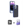 MARSİLYAN™- iPhone 15 Pro Max Kılıf Yörünge Klasik - Siyah Bilvis 5in1 5D Magic Hayalet Cam Ekran Koruyucu + PVD Metal Kamera Lens - SH
