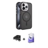 MARSİLYAN™- iPhone 15 Pro Max Kılıf Yörünge Klasik - Siyah Bilvis 5in1 5D Magic Hayalet Cam Ekran Koruyucu + Raze Metal Kamera Lens - GS