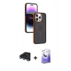 MARSİLYAN™- iPhone 15 Pro Max Kılıf Yörünge Klasik - Siyah Bilvis 5in1 5D Magic Hayalet Cam Ekran Koruyucu + Raze Metal Kamera Lens - LT