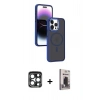 MARSİLYAN™- iPhone 15 Pro Max Kılıf Yörünge Klasik - Siyah Bilvis Hayalet Cam Ekran Koruyucu + PVD Metal Kamera Lens - LT