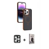 MARSİLYAN™- iPhone 15 Pro Max Kılıf Yörünge Klasik - Siyah Bilvis Hayalet Cam Ekran Koruyucu + PVD Metal Kamera Lens - LT