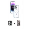 MARSİLYAN™- iPhone 15 Pro Max Kılıf Yörünge Klasik - Siyah Bilvis Hayalet Cam Ekran Koruyucu + PVD Metal Kamera Lens - LT