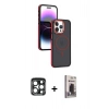 MARSİLYAN™- iPhone 15 Pro Max Kılıf Yörünge Klasik - Siyah Bilvis Hayalet Cam Ekran Koruyucu + PVD Metal Kamera Lens - LT