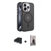 MARSİLYAN™- iPhone 15 Pro Max Kılıf Yörünge Klasik - Siyah Bilvis Hayalet Cam Ekran Koruyucu + Raze Metal Kamera Lens - LT